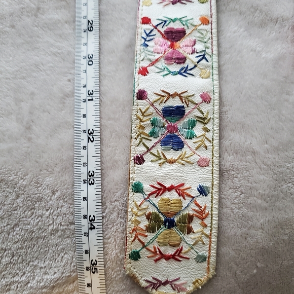 SOLD!!Vintage Rainbow Embroidered and Leather Belt - Picture 2 of 2